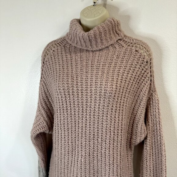 Abercrombie & Fitch Turtleneck Sweater Size Small S Chunky Knit Pink Gray Wool - Picture 2 of 10
